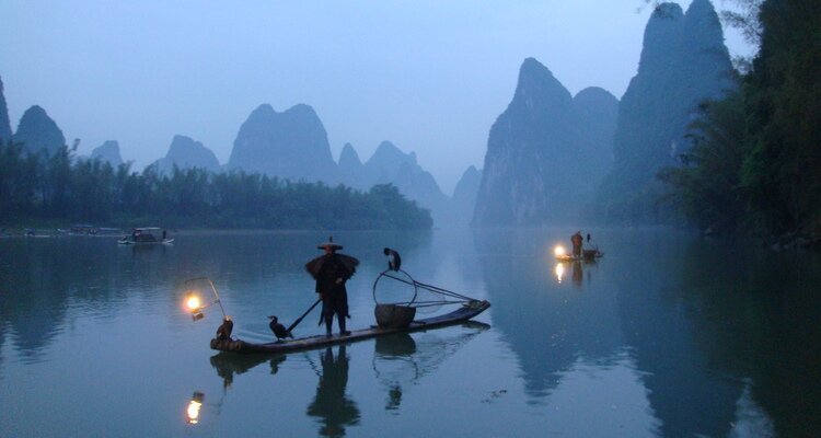 Misty karst mountains along the Li River