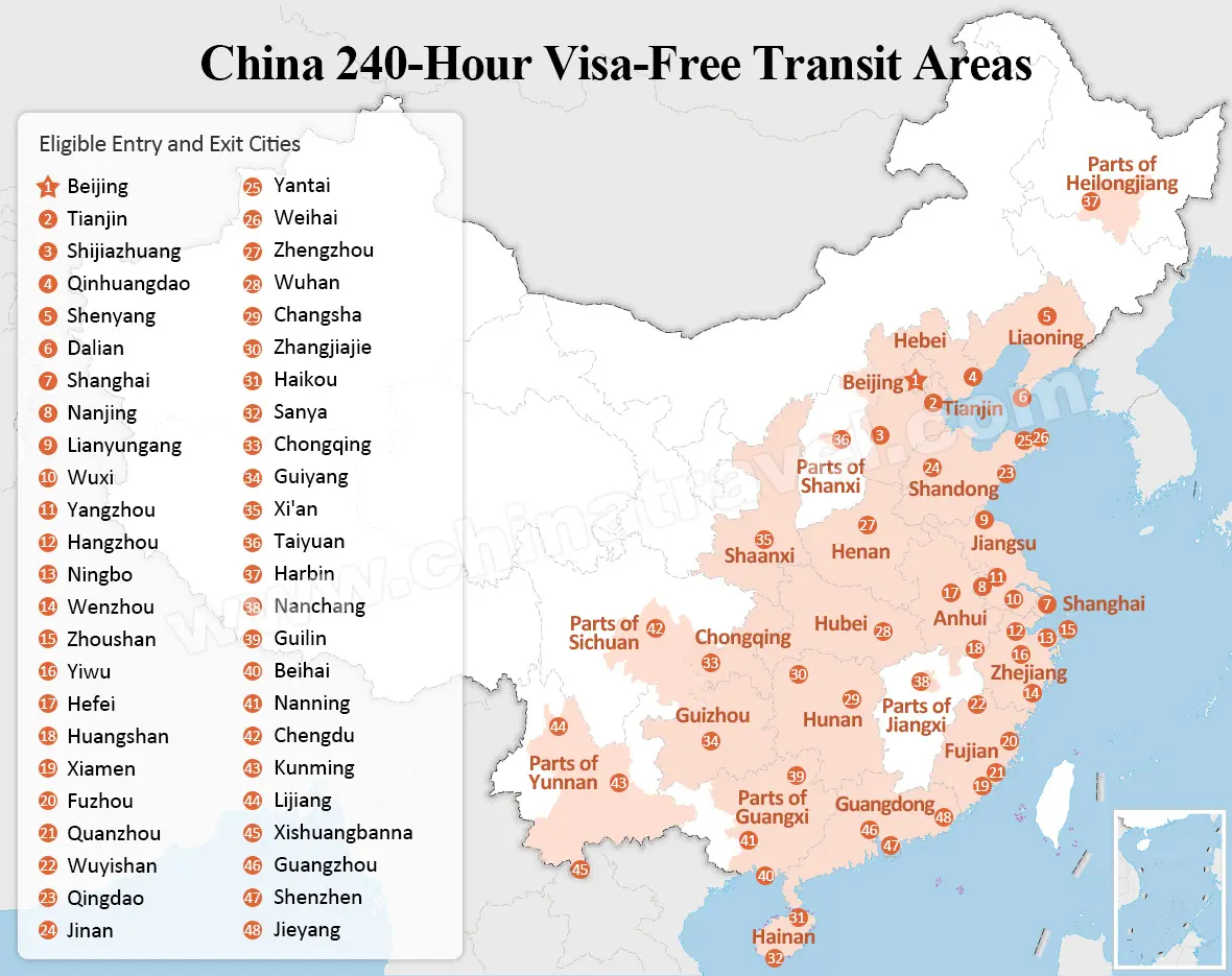 240-hour visa-free transit areas