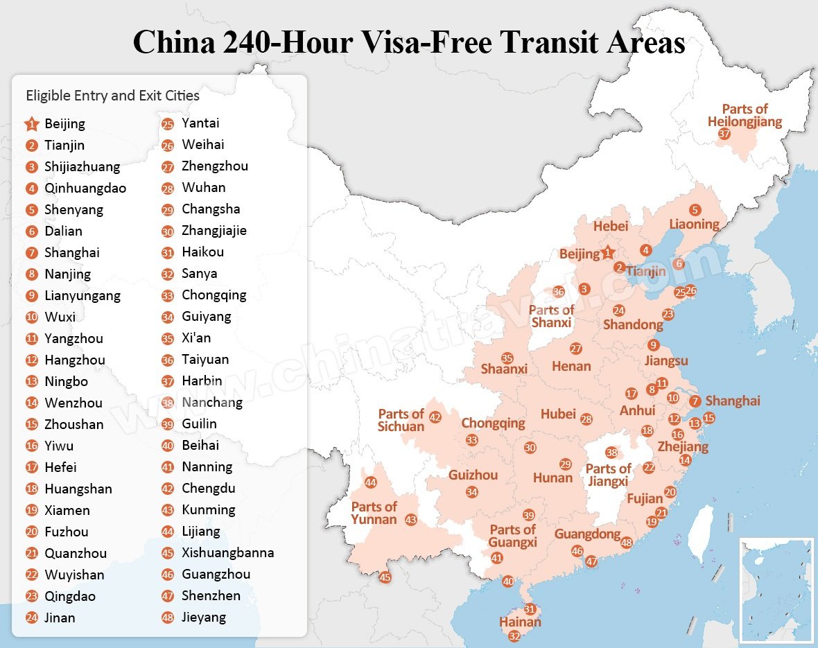 240-hour visa-free area map
