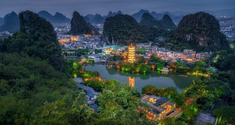 Two Rivers and Four Lakes at Night