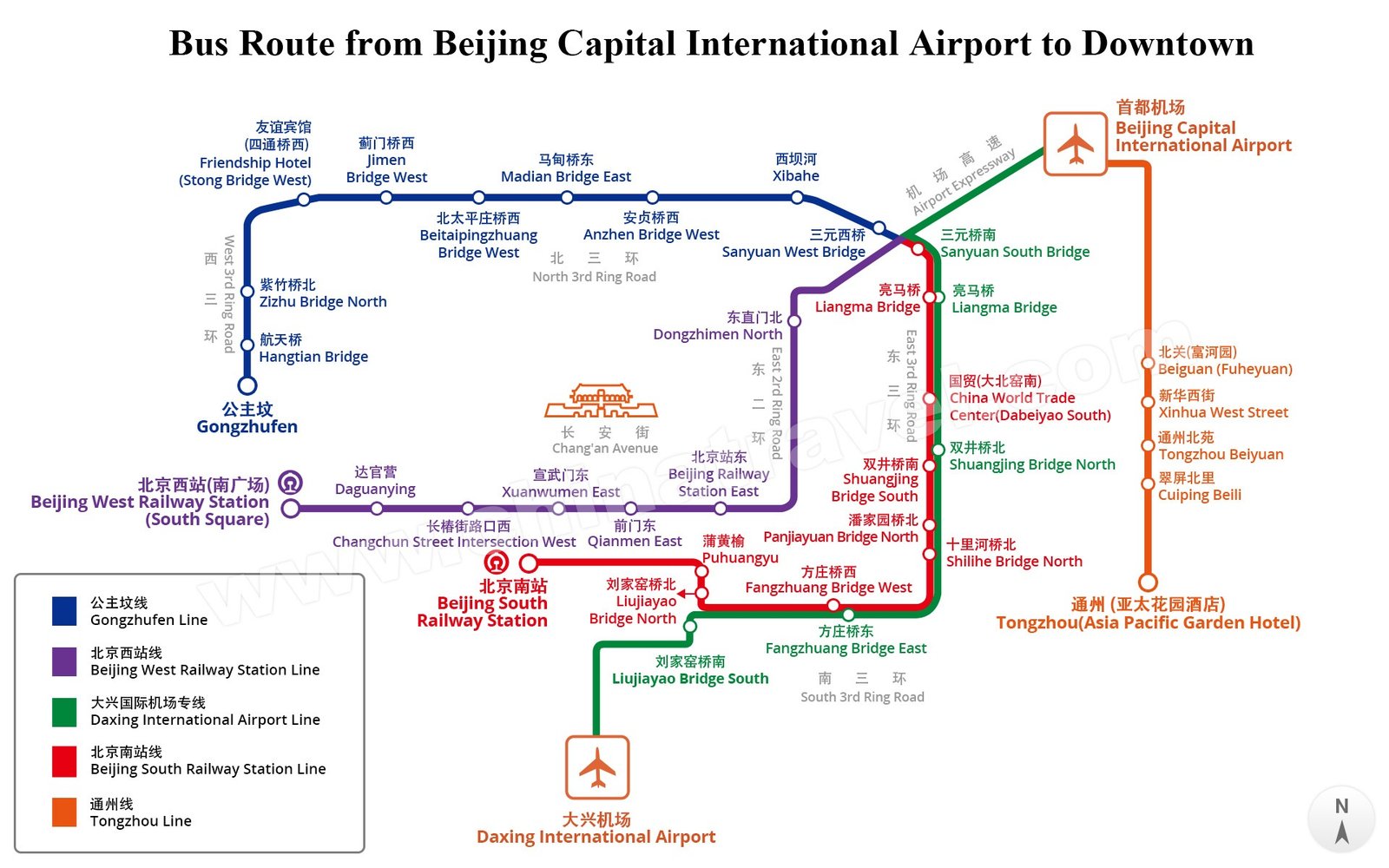 Beijing Capital Airport to City Center Map