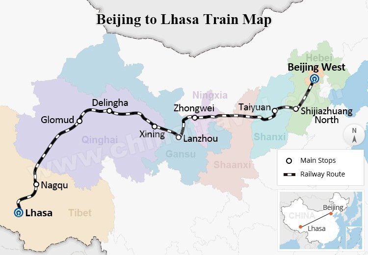 Beijing to Lhasa Train Route Map