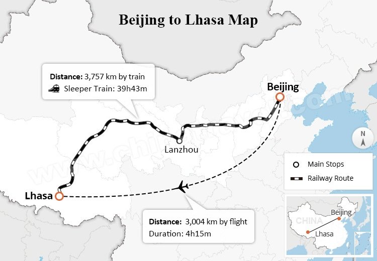 Beijing to Lhasa Train Route Map