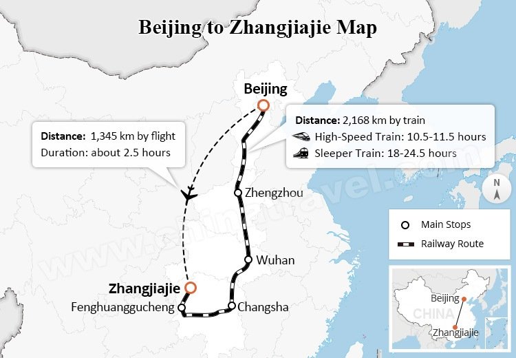 Beijing to Zhangjiajie Map