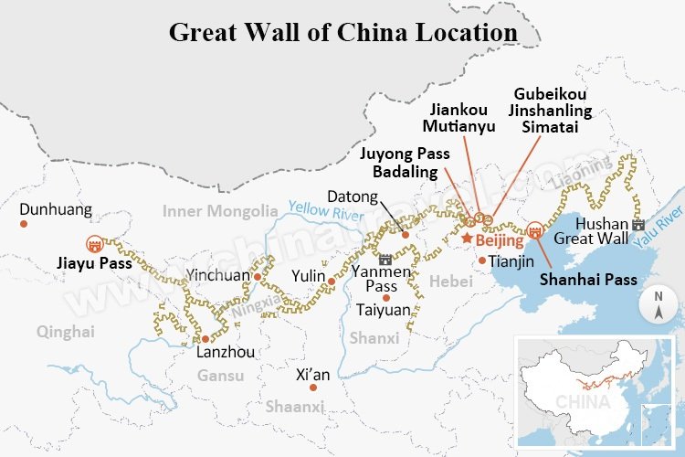 Great Wall on China Map