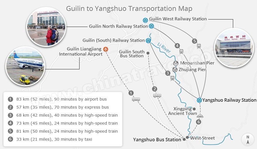 The Map from Guilin to Yangshuo