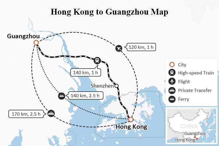 Hong Kong to Guangzhou Map