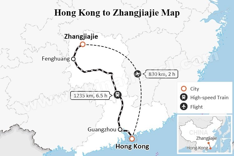 Hong Kong to Zhangjiajie Map