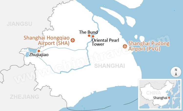 the location of PVG and SHA in Shanghai