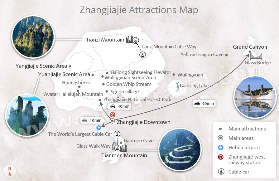 Zhangjiajie Attractions Map