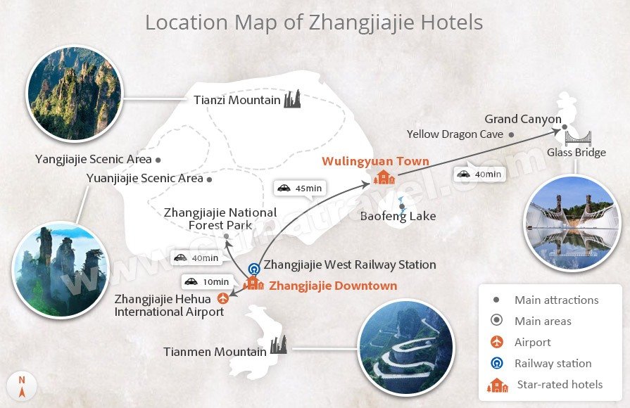 Zhangjiajie Hotels Location Map