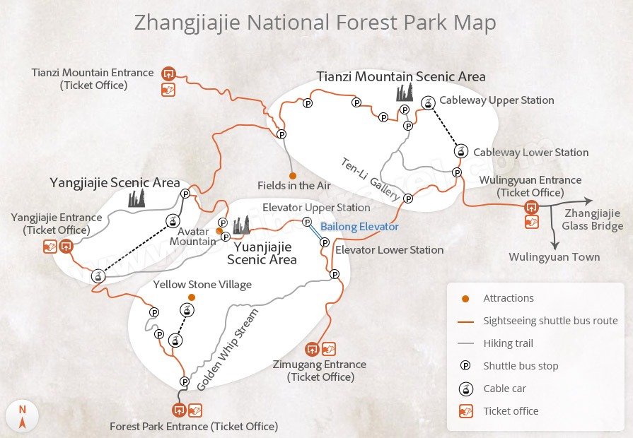 Zhangjiajie National Forest Park Map
